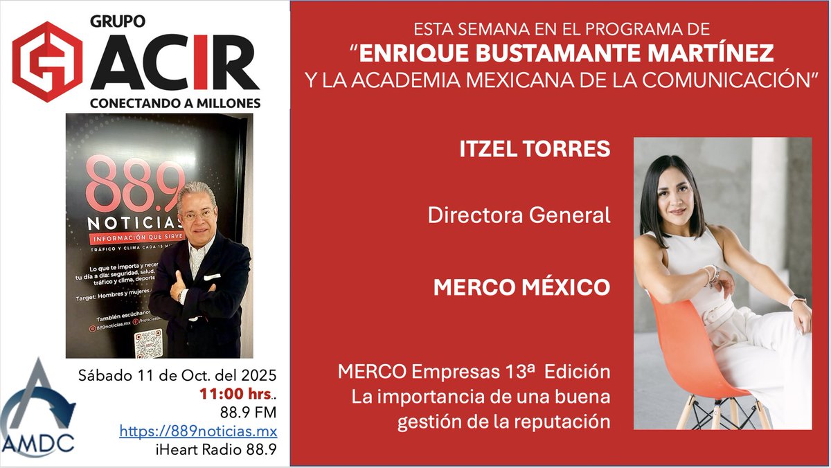 EnriqueB01's tweet image. Apoyemos todos al #TELETÓN
Hoy en #MiProgramaDeRadio de la Academia Mexicana de la Comunicación, Itzel Torres Dir Gral MERCO 
La cápsula de Inteligencia Artificial Generativa (IA), @jhidalgo
11:00 hrs en el 88.9 FM o 889noticias.mx y de iHeart Radio