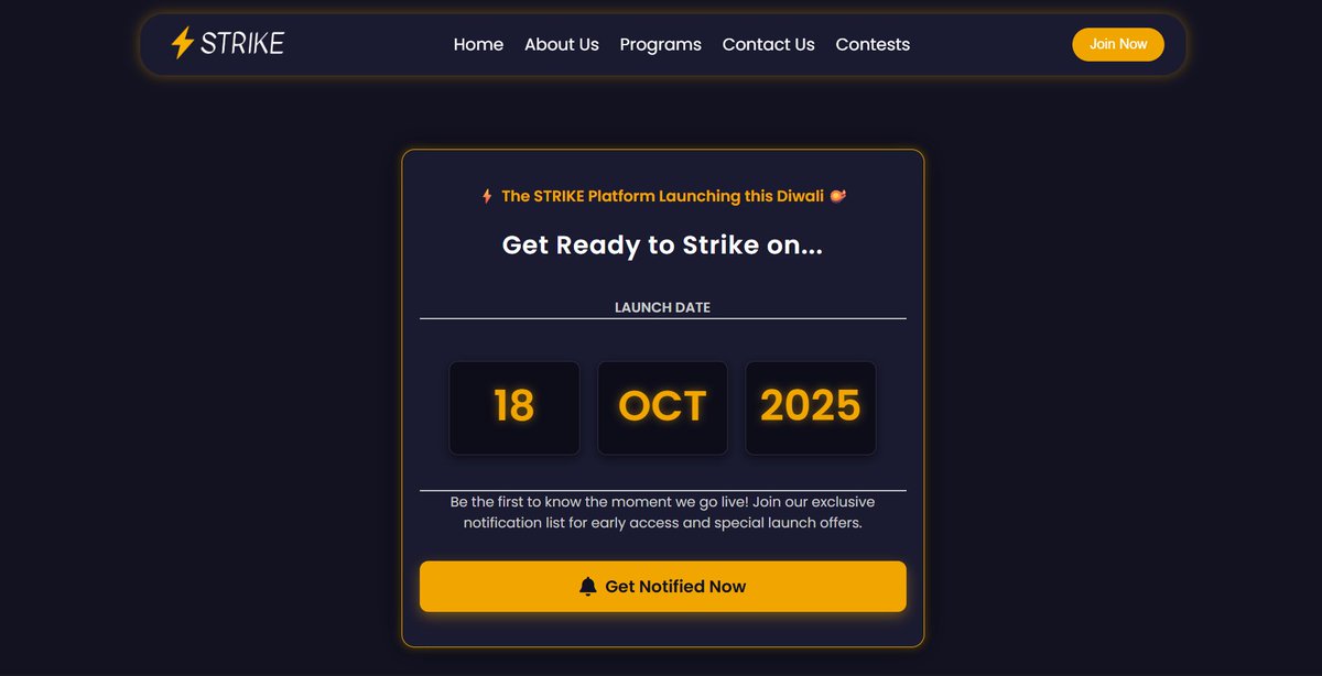 himanshu07_twts's tweet image. Participated in the @CoderArmy  HTML &amp;amp; CSS Hackathon and successfully developed the STRIKE educational platform landing page.   It was a great opportunity to master responsive design and a dark, professional aesthetic. @rohit_negi9 
#STRIKE #CoderArmy #HTMLCSSOnly