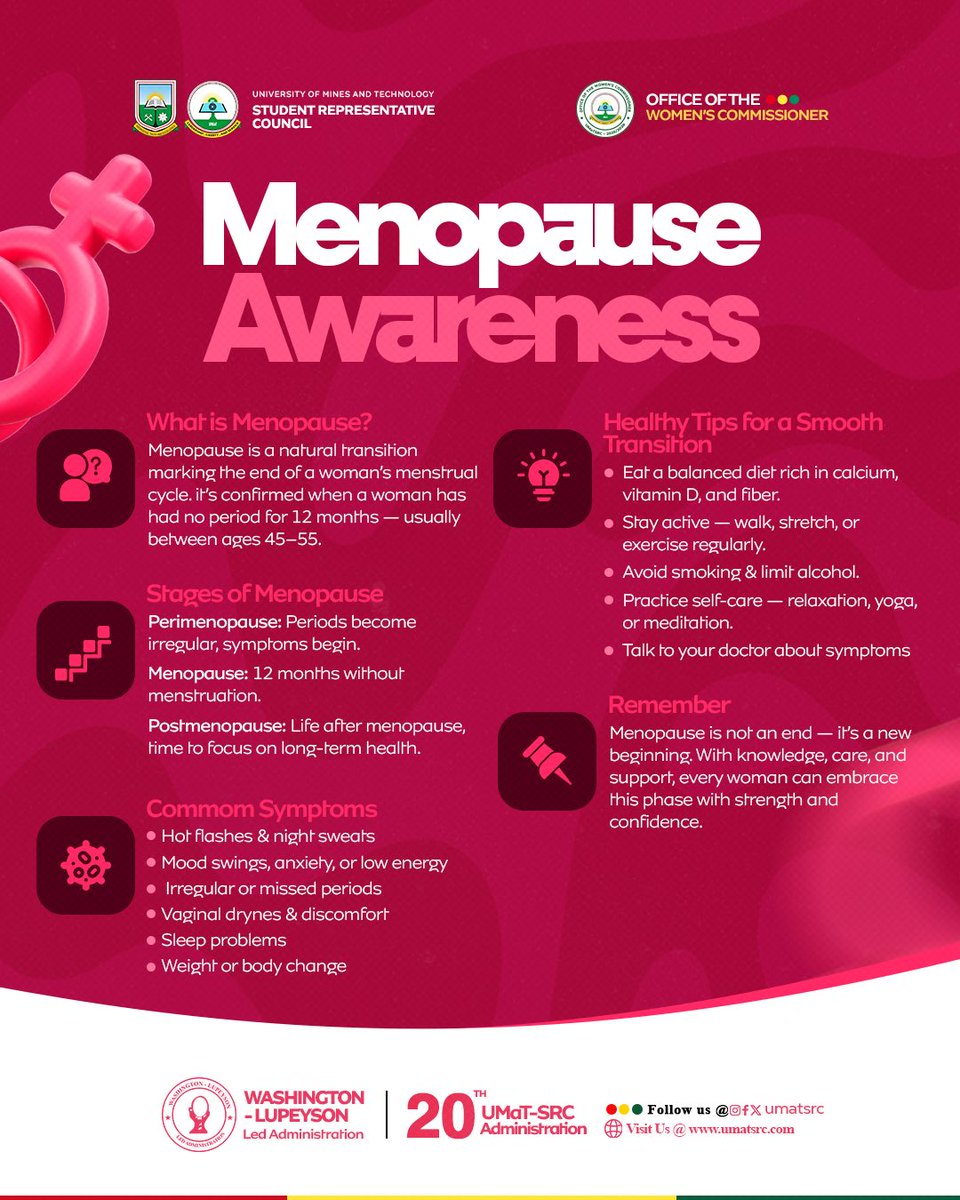 umat_src's tweet image. Menopause is a natural chapter in every woman's life. The UMaT-SRC Women's Commissioner's Office is raising awareness about menopause to foster a more informed and supportive community. Let's embrace this transition with knowledge, care, and compassion for ourselves and others.