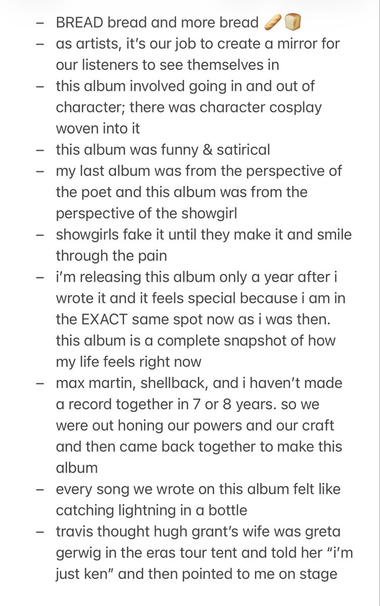 cowboylikeco's tweet image. things taylor has repeatedly discussed in her TLOAS press tour:

(what am I missing?)