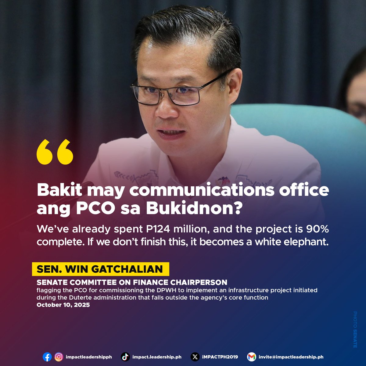 GATCHALIAN FLAGS PCO'S DUTERTE-ERA INFRA PROJECT WITH DPWH

Sen. Win Gatchalian on Friday flagged the Presidential Communications Office (PCO) for commissioning the Department of Public Works and Highways (DPWH) to implement an infrastructure project initiated during the Duterte