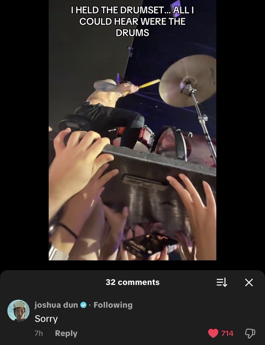 emilyrenniee's tweet photo. josh commented on someone’s tiktok about holding the drum island IM DEADDDDDD https://t.co/k5n7rMpHN3