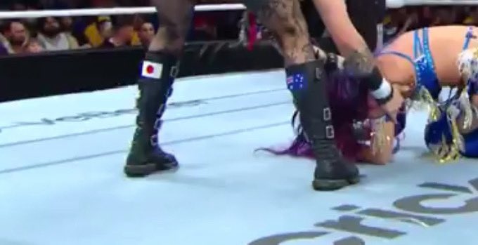 _FlNCH_'s tweet image. Rhea has the Japanese flag on one boot and the Australian flag on the other.

#WWECrownJewel