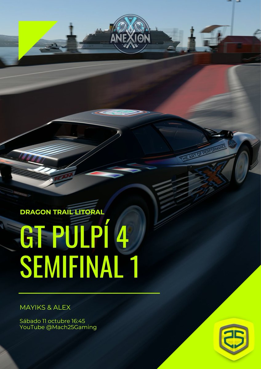 #GTPulpí 4 de <a href="/Mach25Gaming/">Mach25 Gaming</a>
Y <a href="/AGarnata/">Alejandro Garnata</a>

Semifinal 1

Vamos a por todas!!! Empezamos!!!