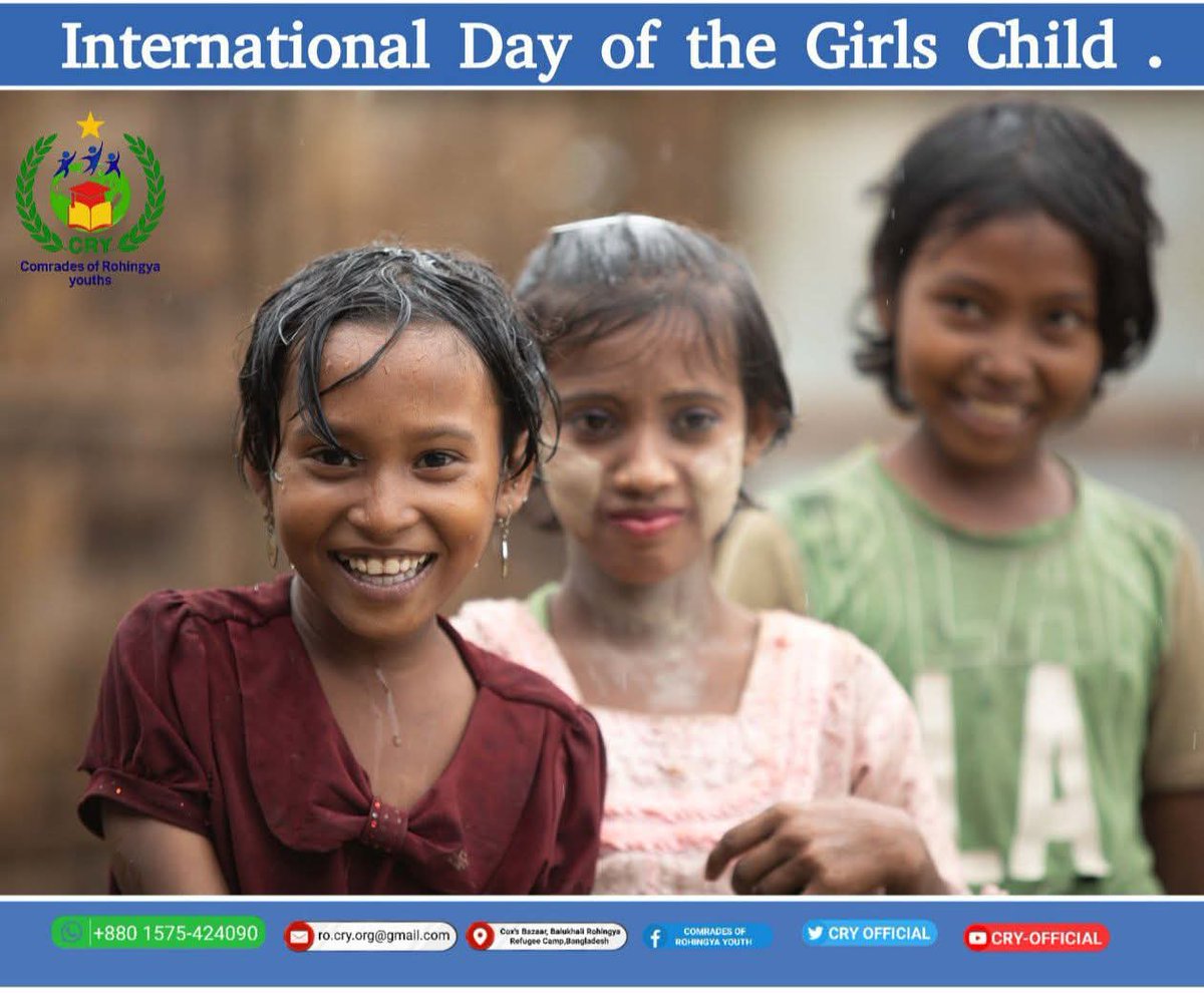 CRY_Office's tweet photo. On #InternationalDayOfTheGirl, we stand with Rohingya girls in camps, Myanmar &amp; Malaysia—many facing detention, child marriage, and abuse. Every girl deserves education, safety &amp; hope. Let’s end violence and empower her. 💪🏽💜
#CRY #RohingyaGirls #EndChildMarriage #EmpowerHer https://t.co/I5QnqrpHBU