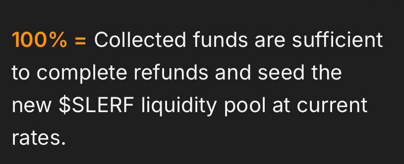 There is a % displayed on the migration portal.

100% means enough migrations have taken place to both:

1: sufficiently fund the LP for new $Slerf

2: complete remaining refunds from original Slerf presale incident