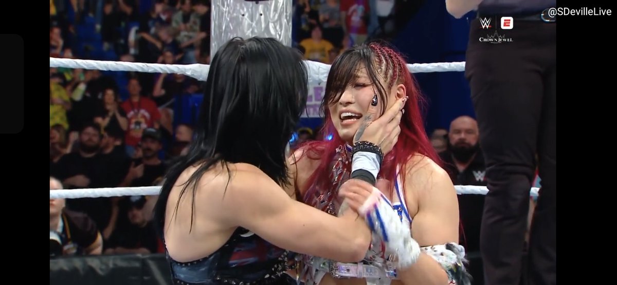 SDevilleLive's tweet image. Rhea Ripley &amp;amp; IYO SKY wins #WWECrownJewel