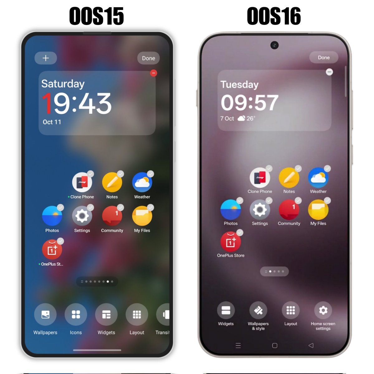 ayaanh001's tweet image. Looks like OnePlus cleaned things up 👀
• Wallpapers & Icons merged it seems🧩
• Transitions r removed or merged somewhere
• Shelf widget “+” button on top left is gone too
OOS16 feels more refined, balanced & modern 🔥
#OxygenOS16 #OnePlus #OxygenOS