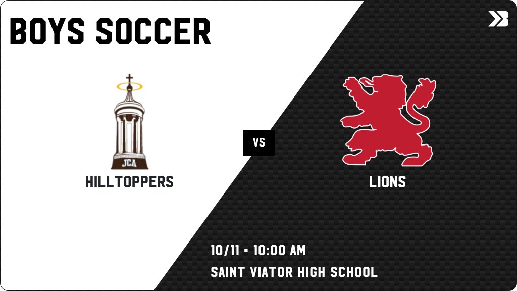 Boys Soccer (Varsity) Game Day! - Check out the event preview for the The Joliet Catholic Academy Hilltoppers vs The Saint Viator Lions. It starts at 10:00 AM and is at Saint Viator High School. gobound.com/il/ihsa/boysso…