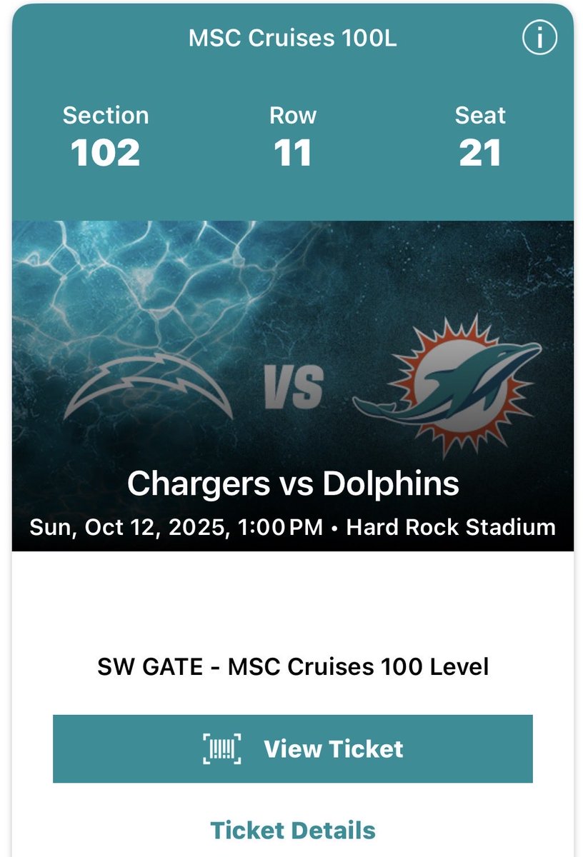 finatic1972's tweet image. Awesome seats available for Chargers vs Dolphins! Asking $250 for all 3 tix 🙌🏽 and every cent will be going to Dolphins Cancer Challenge👏🏽💪🏽 DM me or reply here if interested and please help me spread the word!! #OneTeamOneFight #FinaticsFightingCancer 🐬🆙