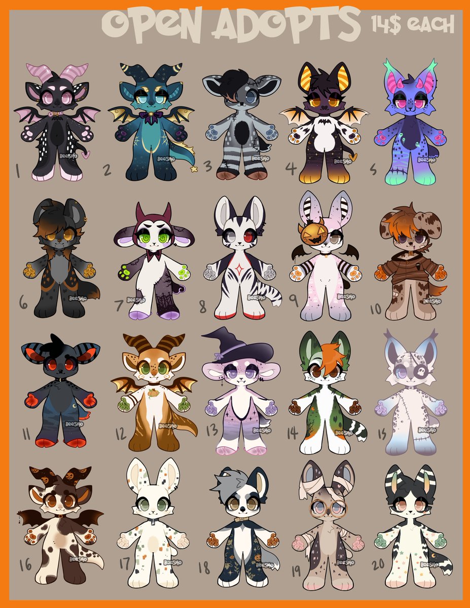 BeesmoAdopts's tweet image. Halloween fur adopts ~ 
🎃no holds / FCFS / crossposted
🎃 14 each
🎃 base by MylkHunny