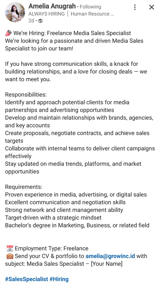crymeariver0078's tweet photo. info #loker freelance

media sales specialist https://t.co/8B4DJjU6oi