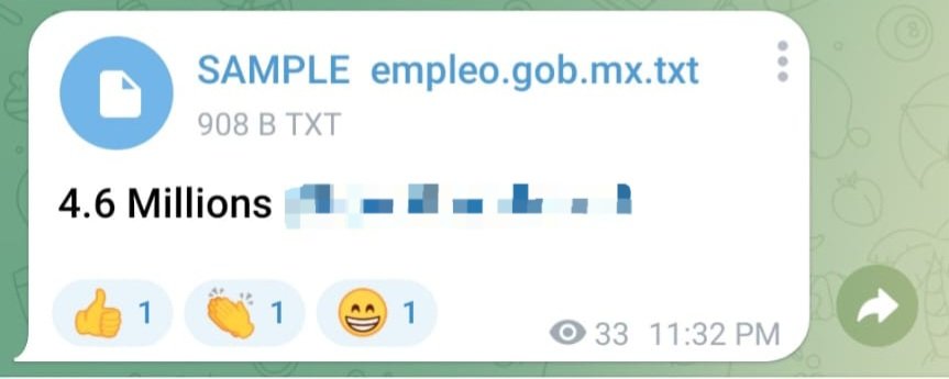 📵 | Revenden datos personales de 4.6 millones de mexicanos registrados en <a href="/empleogob_mx/">Servicio Nacional de Empleo</a>

Como les comenté desde julio, era sumamente sencillo extraer toda la base de datos de la plataforma para búsqueda de empleo operada por el gobierno federal.

En ese entonces hablamos de más