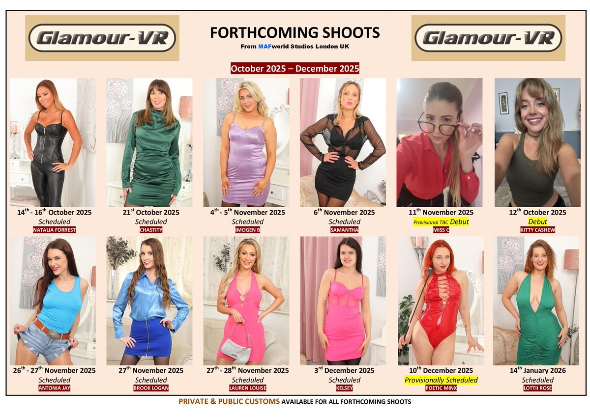 FORTHCOMING SHOOTS for Glamour-VR.com
from 📸📷📹<a href="/MAFWorld/">Mike</a> 🏡

🚺  <a href="/NataliaForrest1/">Natalia Forrest TOP 0.3% of ALL CREATORS⭐️⭐️⭐️⭐️⭐️</a> #Chastity <a href="/ImogenB400/">Imogen B</a> <a href="/Peachysamantha1/">S a m a n t h a</a> #MissC <a href="/KittyCash3w/">Kitty Cashew</a>  <a href="/Antoniajay11/">Antoniajay</a> <a href="/XxBrookLogan/">Brook Logan</a> <a href="/laurenlouise228/">Laurenlouise 💖 (DATING NAKED UK)</a> #Kelsey

🌐 glamour-vr.com/pages.php?id=c…
🙌 <a href="/Page3Classics/">Page3Classics</a> <a href="/bringbackpage3/">Bringbackpage3</a> <a href="/iamtipchris/">TIP Chris</a>