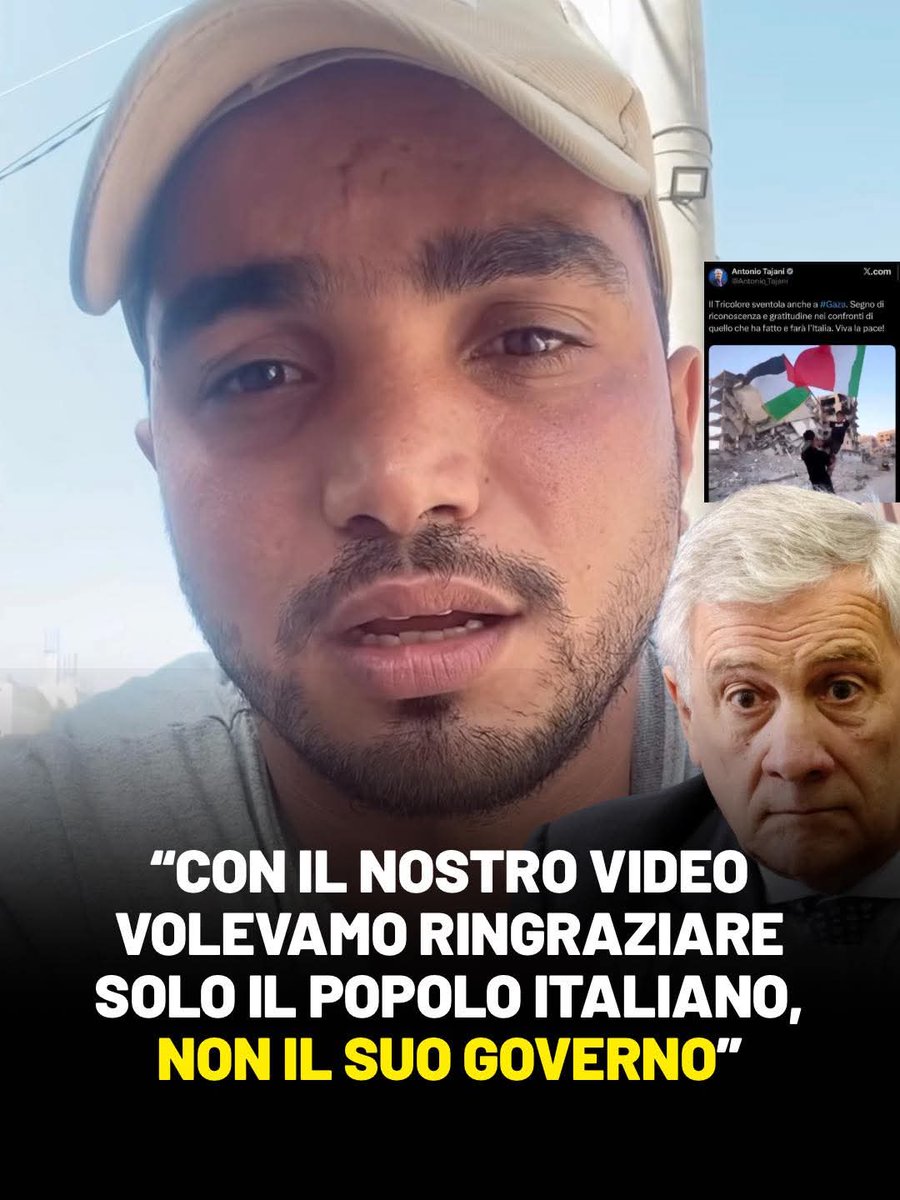 Tenetevi forte. Fortissimo. Perché il ministro Tajani ha appena raggiunto il livello supremo della figuraccia.

L’uomo che vedete nell’immagine è l’autore del video che Tajani ha usato per attribuire inesistenti ringraziamenti dei palestinesi al Governo.

Fa parte del Gaza Skate