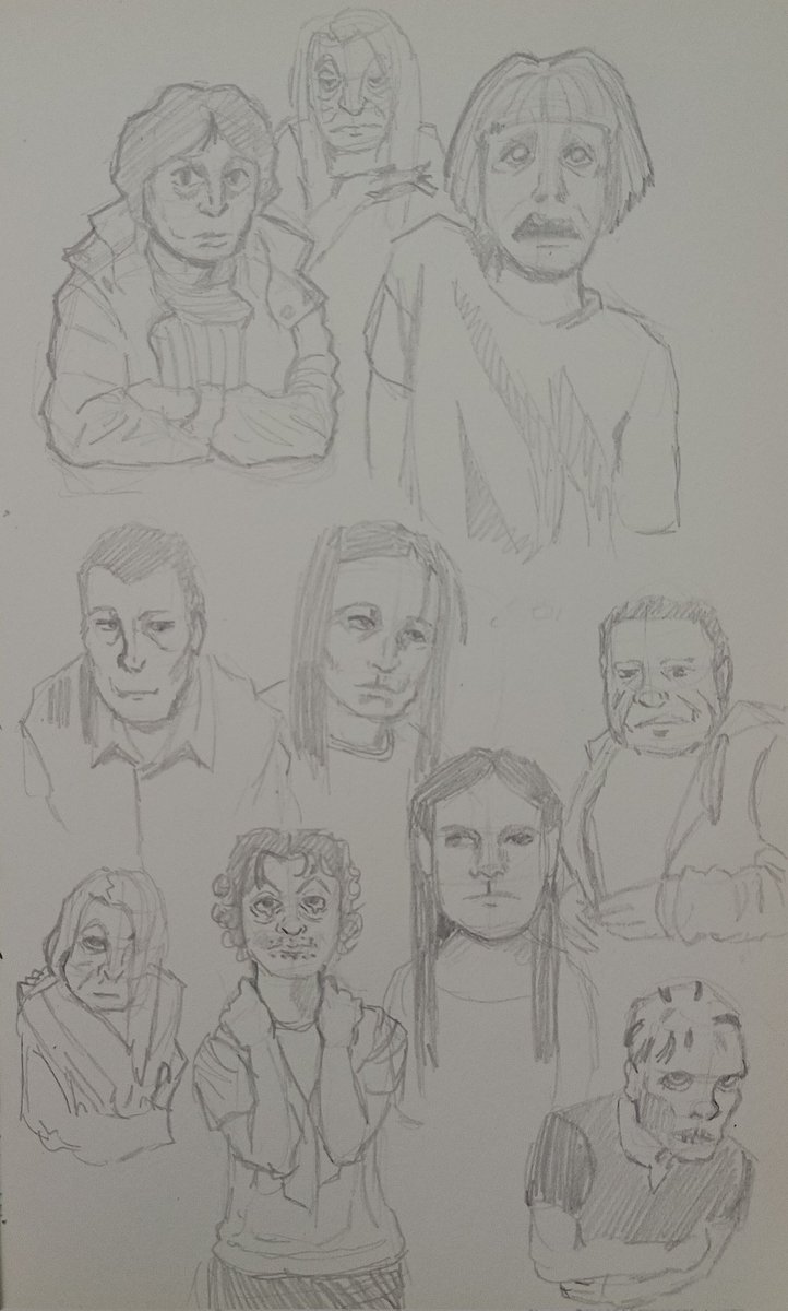 DoodlyDun's tweet photo. Some doodles to practice my fav characters for future art. (They're bad as hell, I promise I'll draw em as good as they deserve ๐)
#noimnotahuman #ninah #intruder #coatguy #cashiergirl #thesisters #barguy #widow #burnedguy #neighboor #neighboursdaughter #wireface #reporterguy https://t.co/f0CakKGIqF