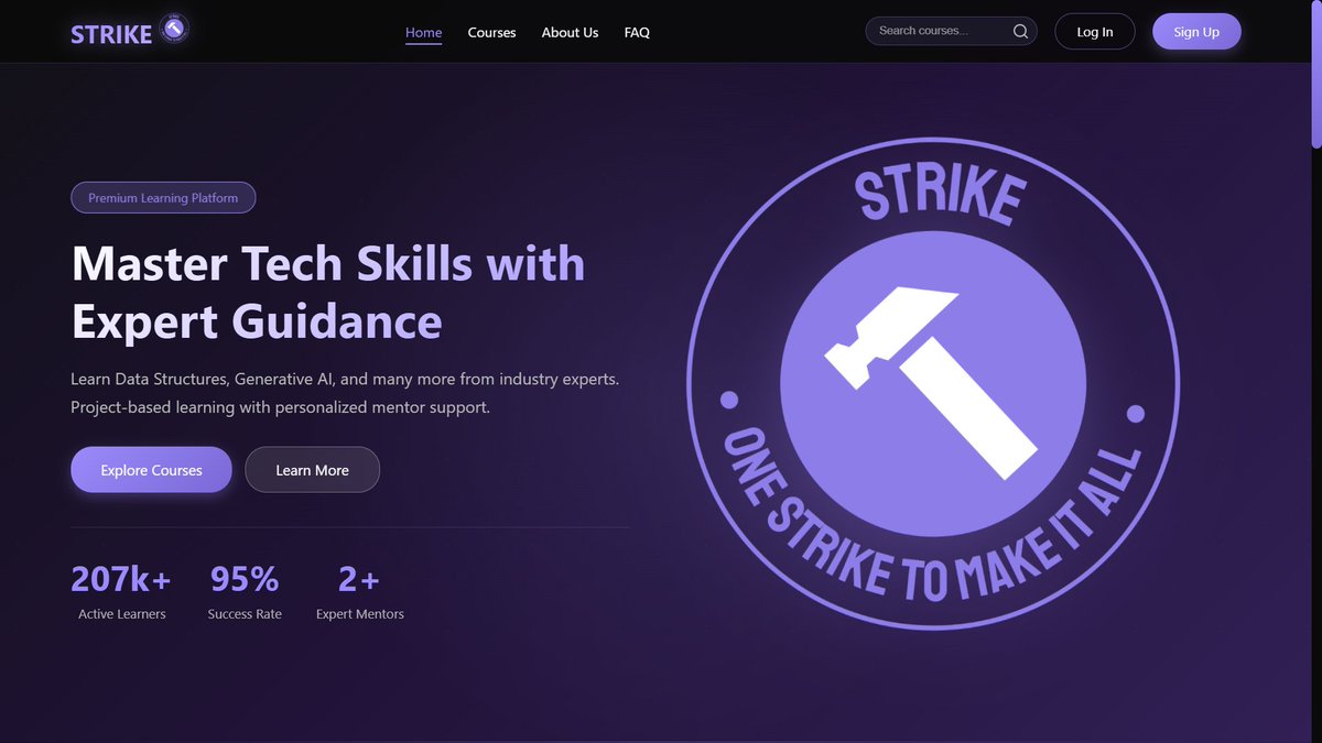 hparihar07's tweet image. Built STRIKE, a tech learning platform using only HTML & CSS — no JS at all! 🎯
Responsive, accessible, and lightweight.
🔗 mystrike7.netlify.app
💻 github.com/nano1x2/mystri…
#Strike #CSSHackathon2025 #CoderArmy #WebDevelopment #HTML #CSS
