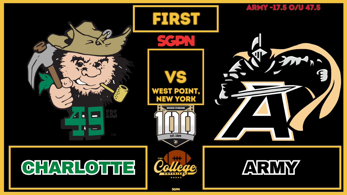 TCEonSGPN's tweet image. We got a #AAC matchup that&apos;s never happened before going on at Michie Stadium in a little over an hour.

Score Predictions and who you taking?

#ArmyFB #CLT #Charlotte49ers #CFB #CollegeFootball