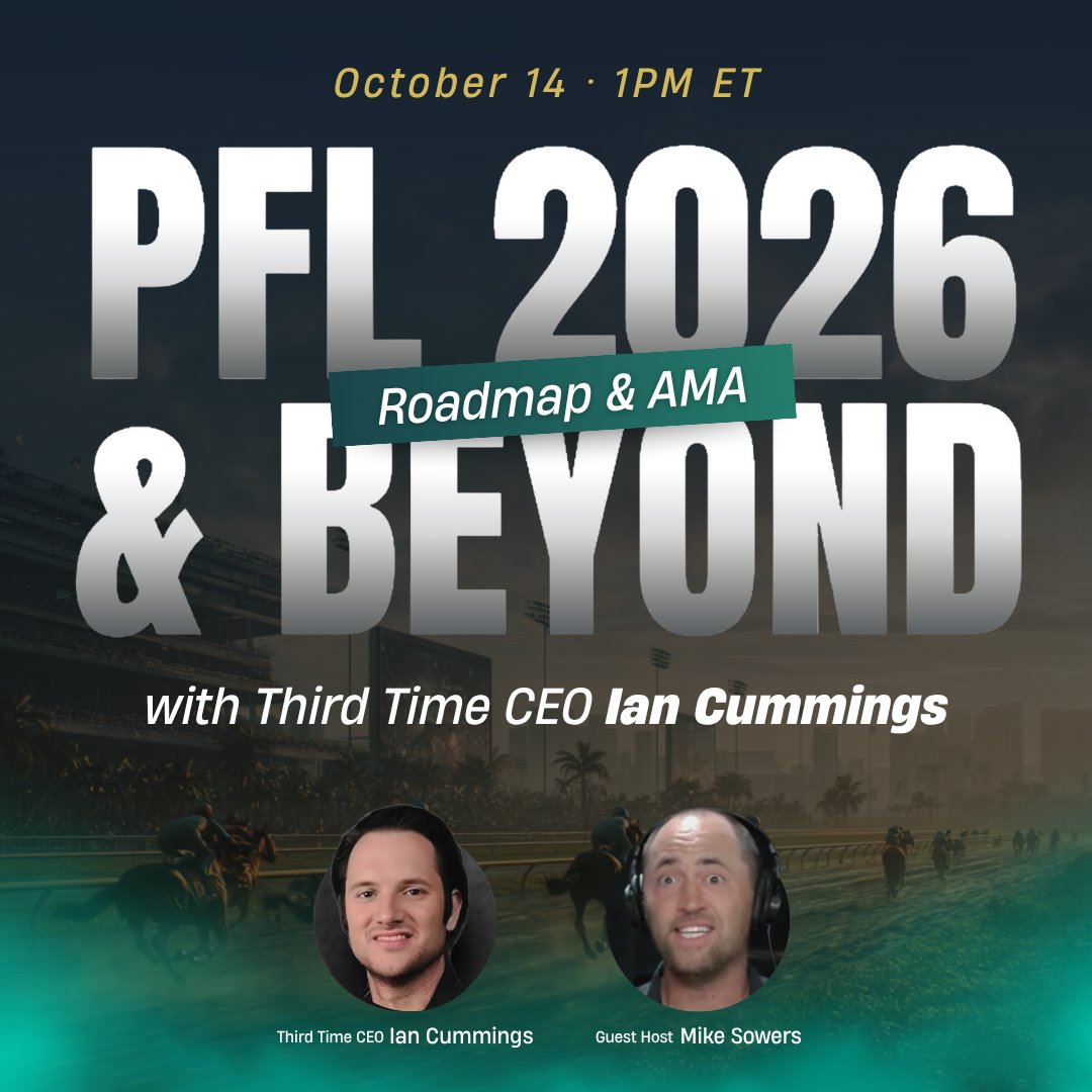 Set your calendars! Tuesday at 1pm ET &amp; be sure to listen in as <a href="/mikesowerss/">Mike Sowers</a> hosts an AMA with TTG CEO <a href="/ThirdTimeIan/">ian c</a> 

4 years into PFL; through the ups and downs, what will we be talking about 4 years from now? A roadmap walked through on stream brings things into focus!

🔗👇