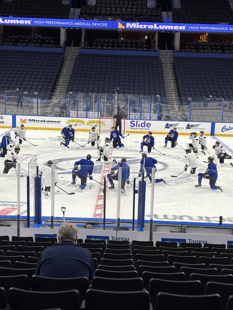 BenjaminJReport's tweet image. Forward Mitchell Chaffee took center ice for the stretch today ahead of what would be his 100th career NHL game tonight 

#GoBolts