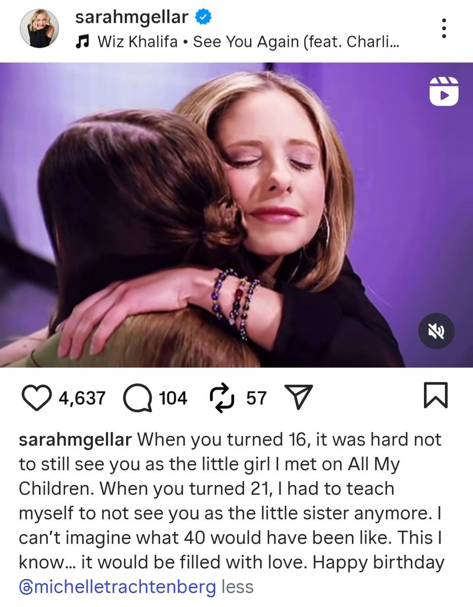 Sarah Michelle Gellar remembers Michelle Trachtenberg on her birthday. ❤️

#BuffyTheVampireSlayer