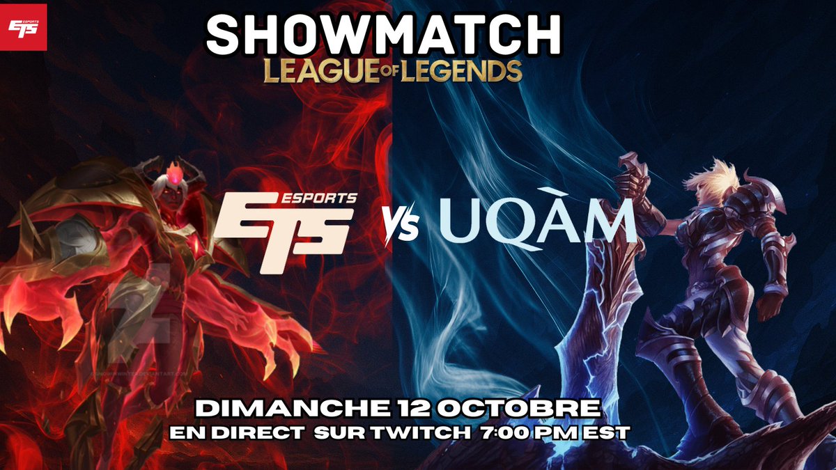 Avant que les Worlds et la saison d’automne ne démarrent… Montréal s’enflamme 🔥
Deux équipes, deux couleurs, un seul objectif : LA DOMINATION💥
🟥 ÉTS vs 🟦 UQÀM
🗓️12 OCT, 7pm EST
BO3
En direct: twitch.tv/xitano_1
#LoL #Esports #LeagueOfLegends #QcEsport #CLOL