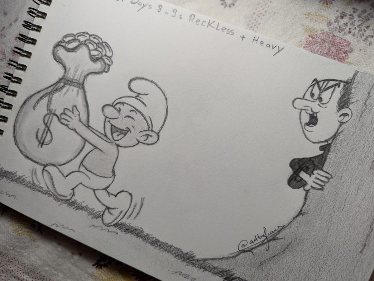 artb_yfran's tweet photo. Inktober Days 8 &amp; 9 : Reckless &amp; Heavy 
The smurfs was one of my favorite shows growing up, so i thought it'll be perfect to draw for this challenge! 

#Inktober #inktoberday8 #inktoberday9 #thesmurfs #artmoots #ArtistOnTwitter https://t.co/OqRWSRXjnc
