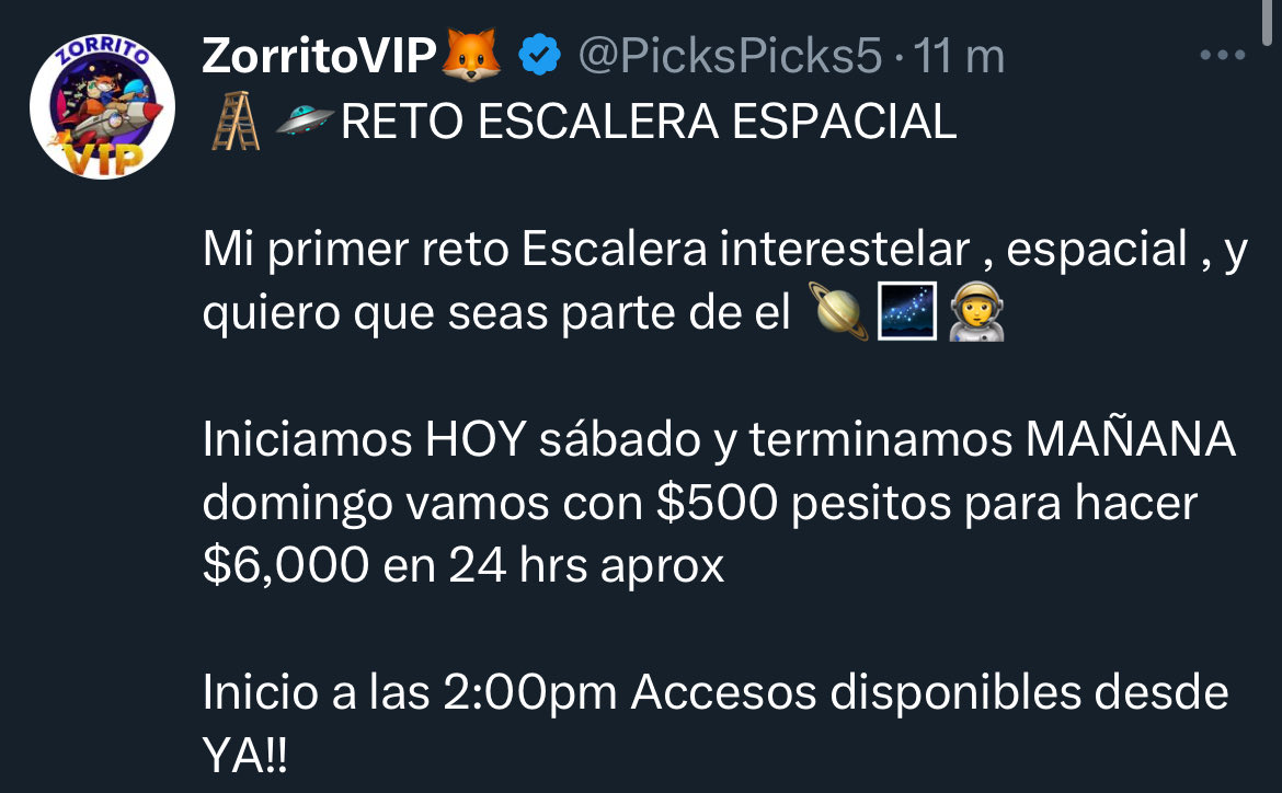TipstersBetFree's tweet photo. 💫 ¡Ya les conseguí el reto escalera espacial de ZorritoVIP 🦊!
¿Lo quieren? 👀
Lo voy a estar regalando 🎁 pero ojo 👇
Solo para quienes comenten, den RT 🔁 y dejen su like ❤️

¿Jalamos o qué? 🚀✨ https://t.co/3w6x5l7gwa