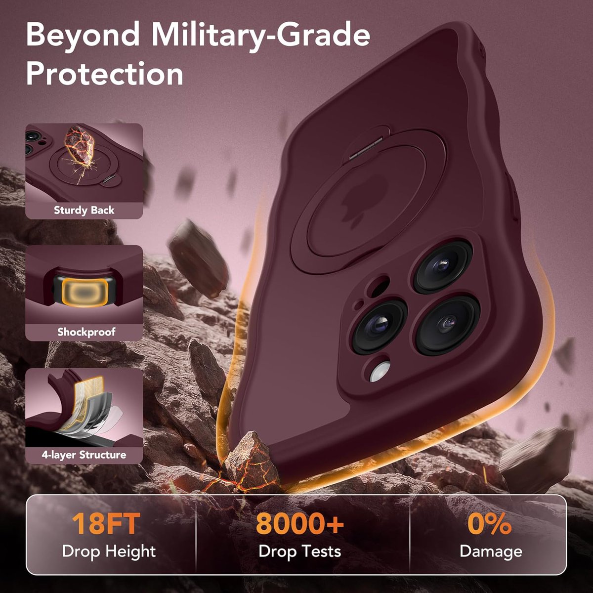 GolbinBox for #iPhone 15 Pro Max #Case,[Compatible with Magsafe][360°Magnetic Stand][Cute Wave Edge][18ft Military-Grade Protection] Translucent Matte #Women Phone #Cover for iPhone 15 Promax,Burgundy.

amzn.to/474C2v5

#bb27