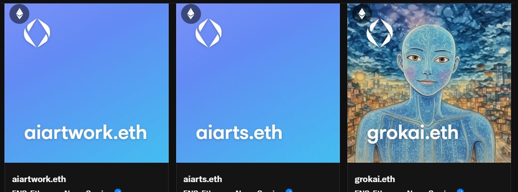 kushari96's tweet image. Check out these Ai Names

Aiarts.eth / Aiartwork.eth / GrokAI.eth

BID NOW !

#ENS #Web3 #ensdomains #AIArt #GrokAI #opensea