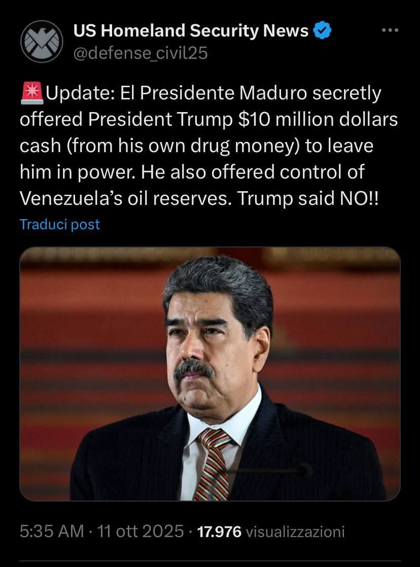 OoKoLinn3's tweet image. 🚨Update- El Presidente Maduro သည် သမ္မတ Trump ကို အာဏာရရန် ဒေါ်လာ ၁၀ သန်း (သူ့ကိုယ်ပိုင် မူးယစ်ဆေးဝါးငွေမှ) ဒေါ်လာ ၁၀ သန်းကို လျှို့ဝှက်ကမ်းလှမ်းခဲ့သည်။ ဗင်နီဇွဲလား၏ ရေနံသိုက်များကို ထိန်းချုပ်ရန်လည်း ကမ်းလှမ်းခဲ့သည်။ Trump က NO!! တဲ့