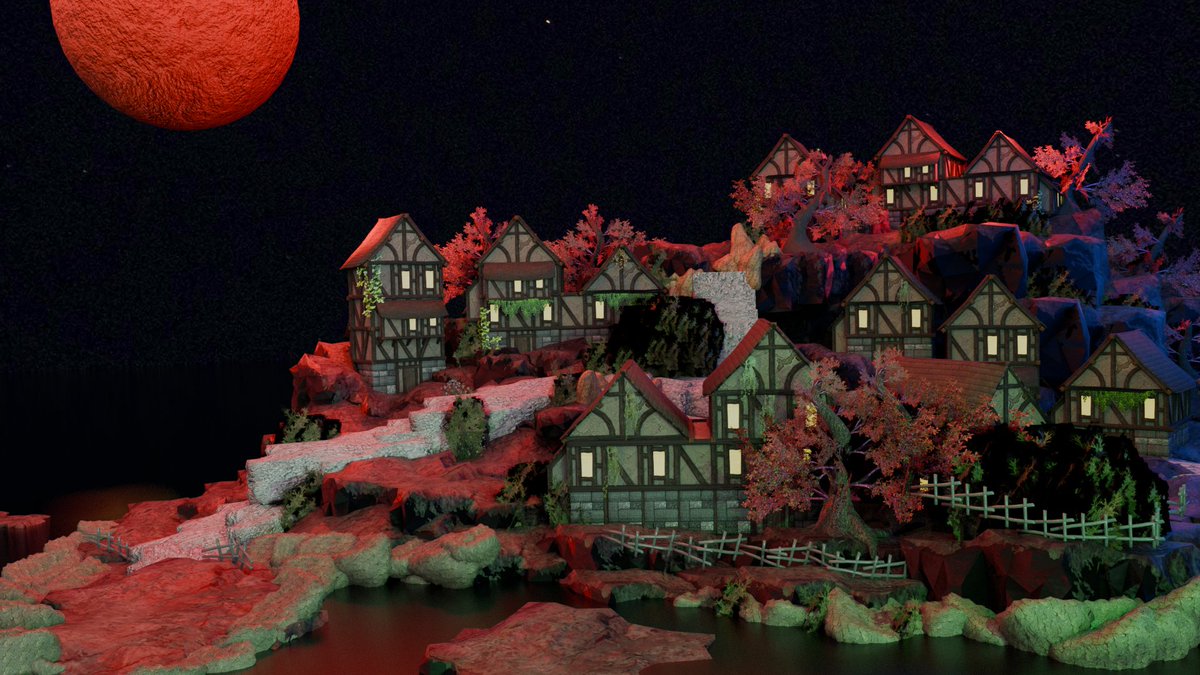 not mega happy with it but for a first proper environmental model i don't think its terrible #blender #3d obsessed with making everything blue, red and green