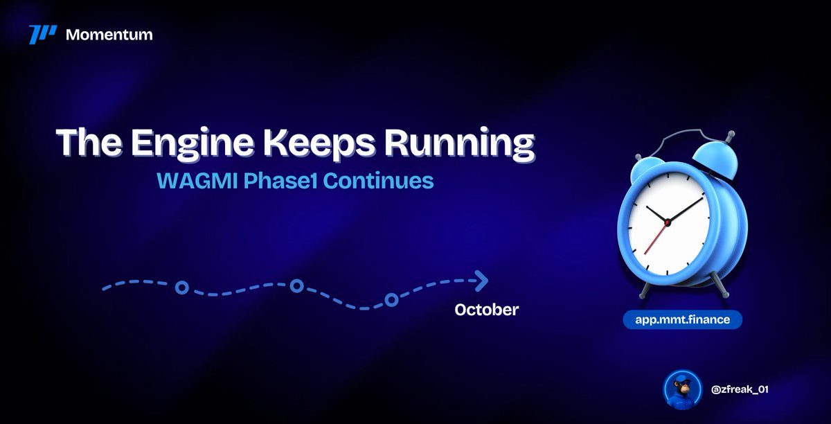 Here’s a breakdown of the latest update from <a href="/MMTFinance/">Momentum</a>:

· Goal: Preparing for the Community Offering and Token Generation Event (TGE).
· Current Focus: The WAGMI Phase 1 campaign, which runs through October.
· How it Works: Your participation in WAGMI (earning "Momentum