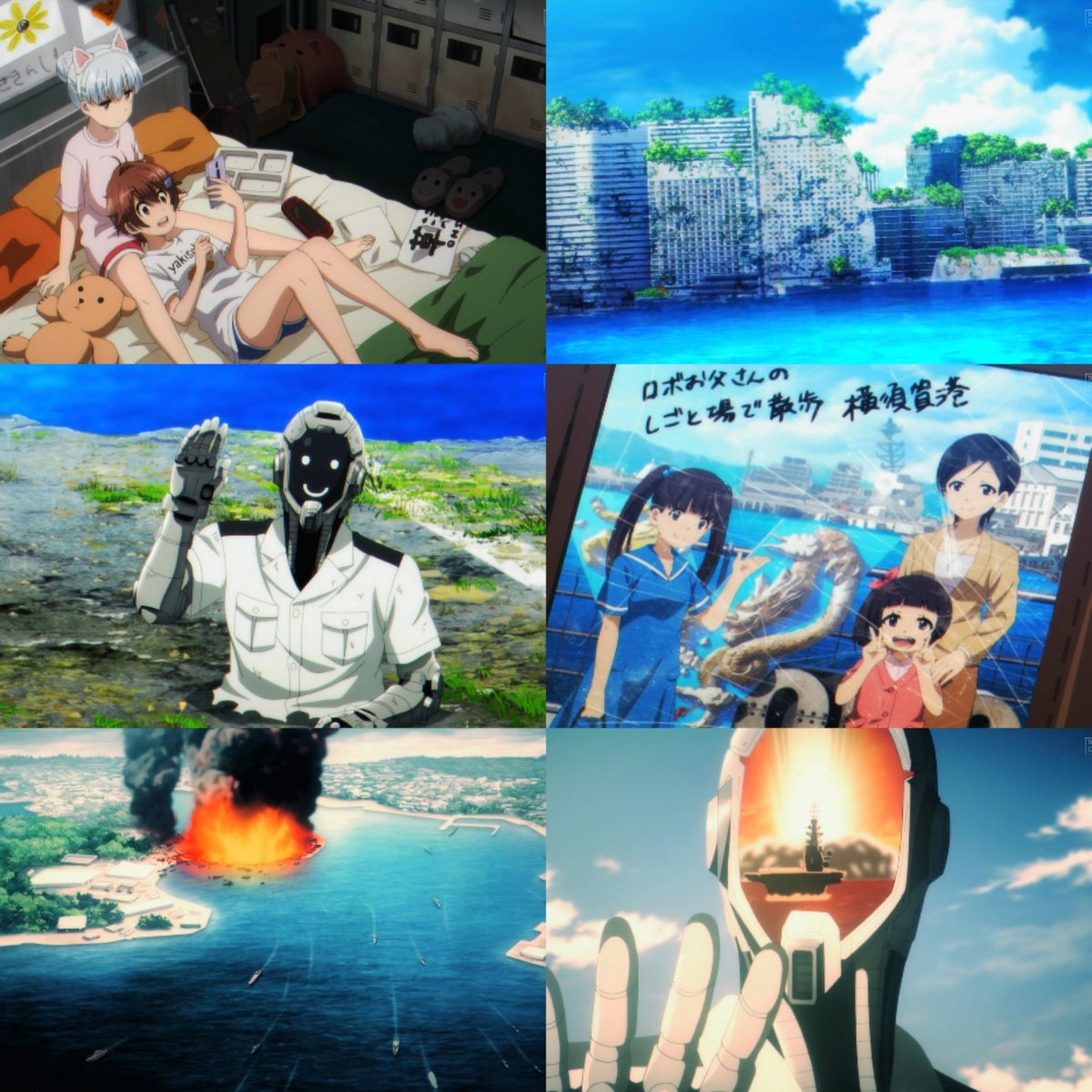 MIYAMIYAanime's tweet image. #終末ツーリング 2話
横浜で終末観光かと思ったら実際には横須賀で世界の終末の要因を垣間見た。
世界の謎は見せない作品もあるけれど、意外と他の生存者も登場するし早くも崩壊時を見せてくれるのね。
全体的に朗らかだけど、時折の狂気と哀愁が印象的な作品ね。

＃さー感_末ツ
