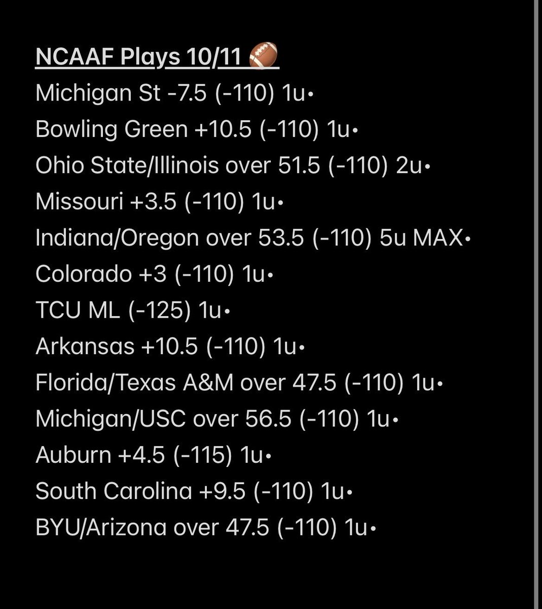 NCAAF PLAYS 10/11 🏈