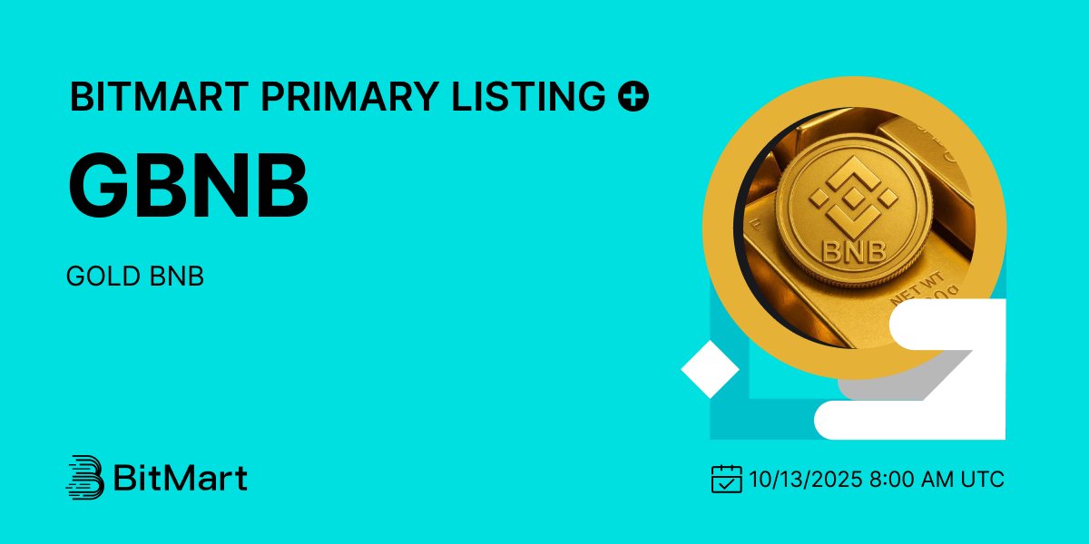 BitMartExchange's tweet photo. #BitMart is thrilled to announce the exclusive primary listing of GOLD BNB ( $GBNB) @GoldbnbGold  🎉

💰Trading pair: $GBNB/USDT
💎Deposit: 10/12/2025 8:00 AM UTC
💎Trading: 10/13/2025 8:00 AM UTC

Learn more: https://t.co/7F4i4vhWwz https://t.co/gkdZboQcEE