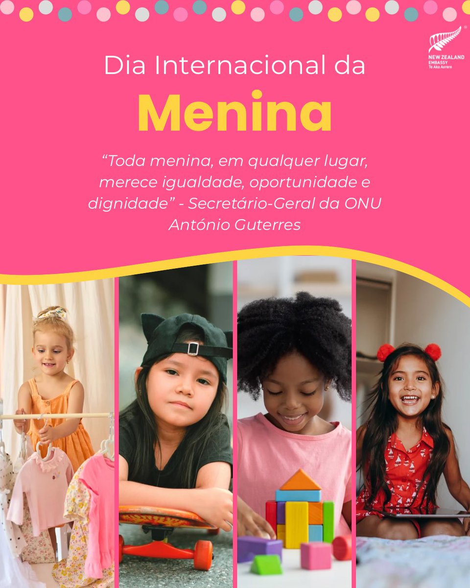 O Dia Internacional da Menina é um apelo para vermos as meninas como elas realmente são, ouvirmos suas vozes e reconhecermos seu potencial ilimitado

Especialmente hoje, a 🇳🇿 reafirma nosso compromisso inabalável com o avanço dos direitos de meninas e mulheres em todos os lugares