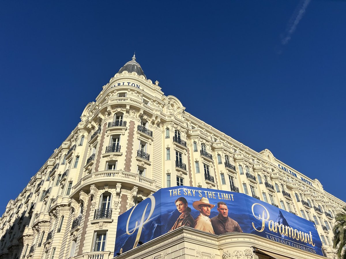 Paramount SkyDance touching down at #Mipcom with a giant billboard in the most expensive location in Cannes - The iconic Carlton Hotel. “Sky’s the limit.”