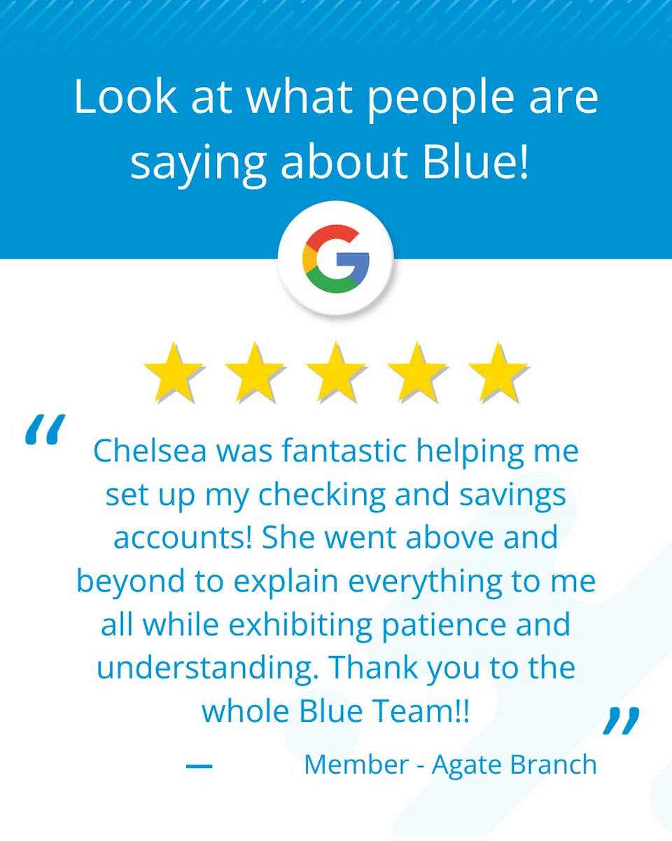 ⭐⭐⭐⭐⭐

We’re proud to serve, grateful for the trust, and honored to receive feedback like this from our members. 🙌

#BlueFederalCreditUnion #CreditUnionProud #ForYouForLife #ColoradoBusiness #WyomingStrong #GrowTogether