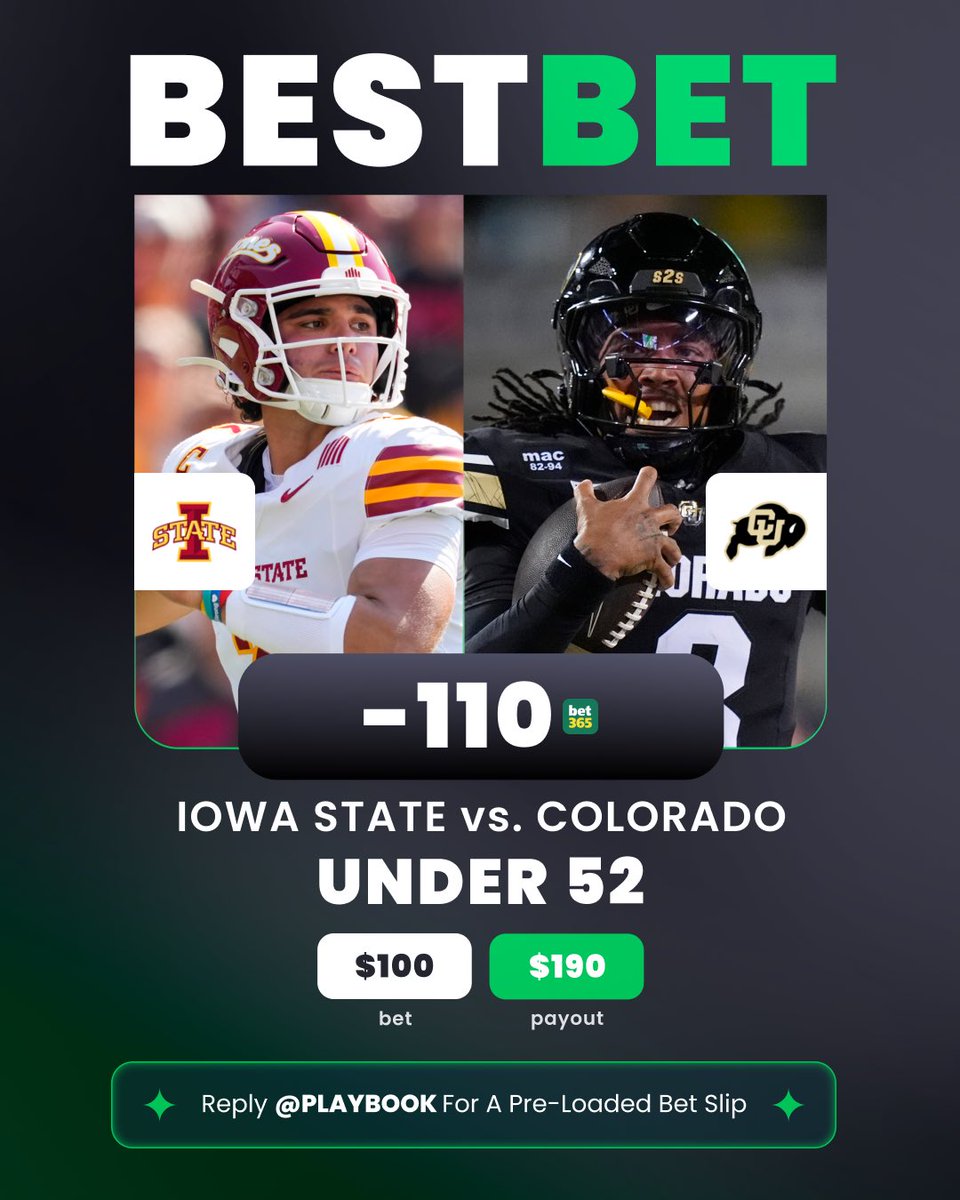 ActionNetworkHQ's tweet image. 🏈 CFB WEEK 7 BEST BET

📉 IOWA STATE vs COLORADO UNDER 52
👇 Add directly to your betslip
bit.ly/ISTCU101125

🗣️ &quot;The total in this matchup has come down since opening and rightfully so, as the injuries on the Iowa State side are very impactful. However, the total still has…