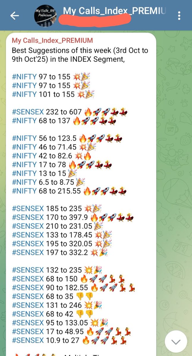 MycallsTrading's tweet image. The Success Rate of our Last Week&apos;s FNO INDEX Call Suggestion was 92.59% 🔥🔥😍😍💥💥

#OptionsTrading #FNO #PROFIT
#sharemarket #index #Nifty #banknifty
#StocksToBuy

Follow us on Telegram @ t.me/TojoinMycalls