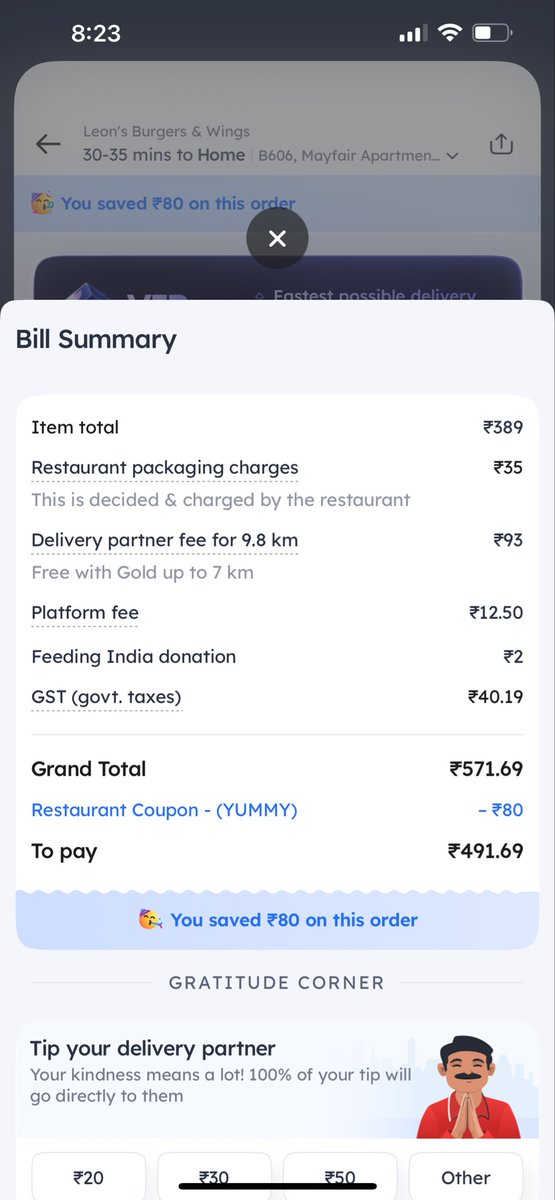 arian_raj's tweet photo. Just to share how we get looted because of our comfort choices! @zomato @Swiggy 
Zomato offered a 80/- off &amp; charged 93/- for a made up 9Km distance which it clearly isn’t while Swiggy claims its 6.5kms. 
@deepigoyal any explanation? #loot #zomato @hydcitypolice https://t.co/FmpmHZZoVq