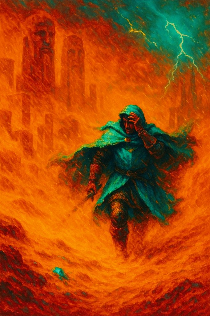 I’d heard of storms that erase cities, but not ones that remember them.

The air burned copper and light; the dunes shifted like they were searching for what they’d lost. I followed, not out of courage...just curiosity that refused to die.

#PulpFable #digitalart #art #fantasyart