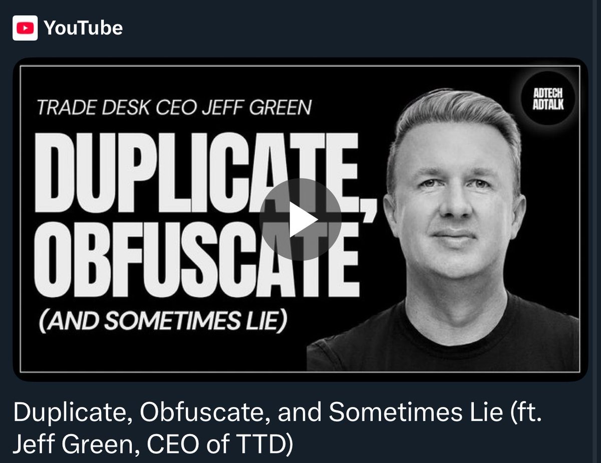 ChrisHarihar's tweet image. The Trade Desk wants you to think the open internet is a good place to spend your money but then look at the title of this:

“DUPLICATE, OBFUSCATE, AND SOMETIMES LIE.”

They want to scare you away from an open internet so you run on “their” web.