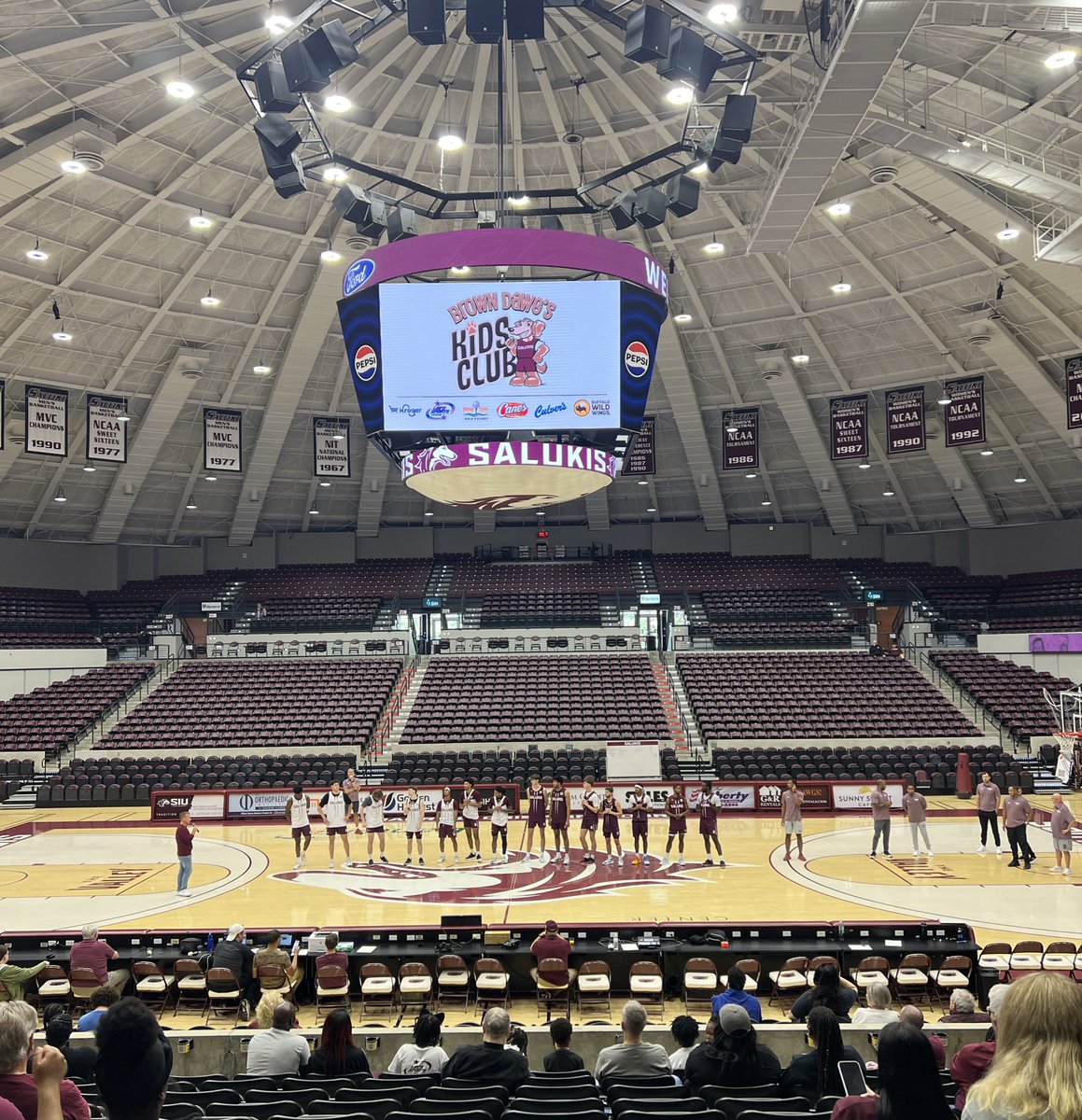 Intros before a couple 12-minute scrimmages.

Getting an early look.

Exhibition next Friday.