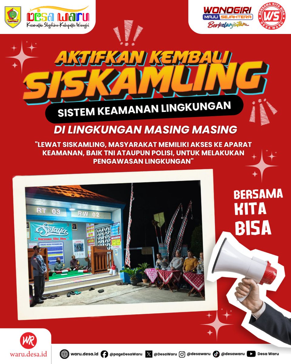 desawaru's tweet photo. Siskamling menjaga keamanan lingkungan melalui patroli rutin, mencegah tindak kejahatan dan gangguan ketertiban, serta memperkuat solidaritas dan rasa kebersamaan antarwarga. 
#desawaru #slogohimo #wonogiri #desaantikorupsi #siskamling #poskamling https://t.co/dIipYq4v71