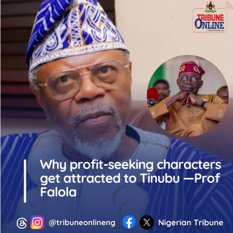 nigeriantribune's tweet image. Why profit-seeking characters get attracted to Tinubu —Prof Falola

Tinubu is a transactional politician, and the characters he will attract are profit-seekers. You can give them whatever name, but the underlying desire is not to uplift Nigeria but to enlarge bank accounts……