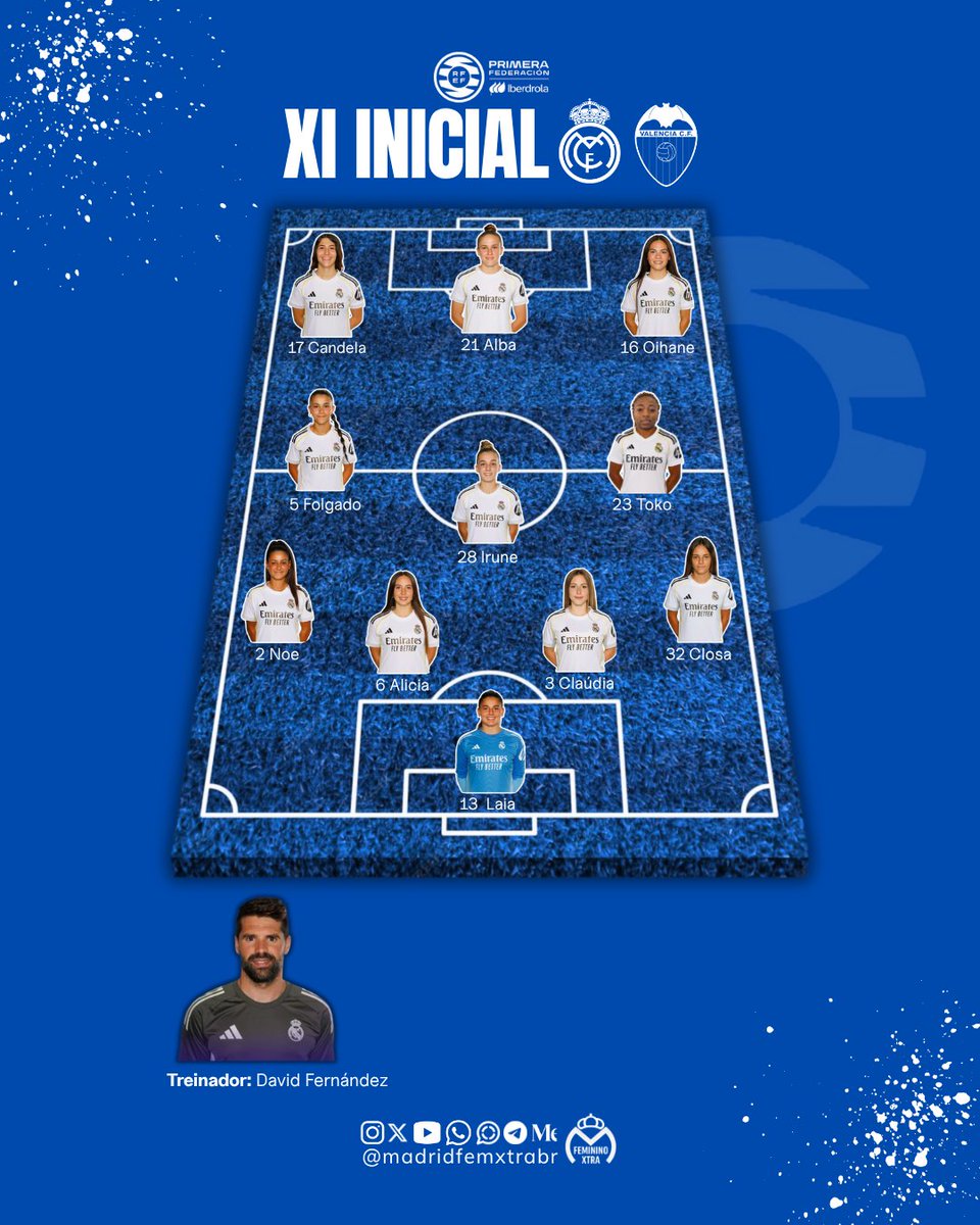 madridfemxtrabr's tweet image. Nossas 11✅
🆚Valencia
🏆 1ª Federação Feminina

#uwcl #realmadrid #realmadridfemenino #futebolfeminino #womansfootball #ligaf #LaFabricaFemenina