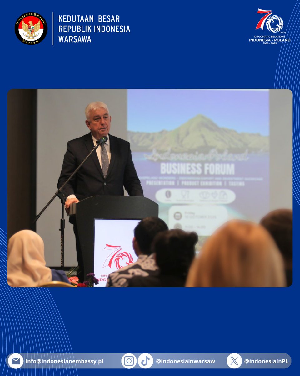 IndonesiaInPL's tweet image. Merayakan 70 tahun hubungan diplomatik Indonesia-Polandia, KBRI Warsawa menggelar Business Forum “Archipelago Wonders” untuk dorong ekspor, investasi, dan inovasi! Peluang besar terbuka di pasar Eropa. #IndonesiaPolandia #Investasi #Inovasi

Świętując 70 lat stosunków…