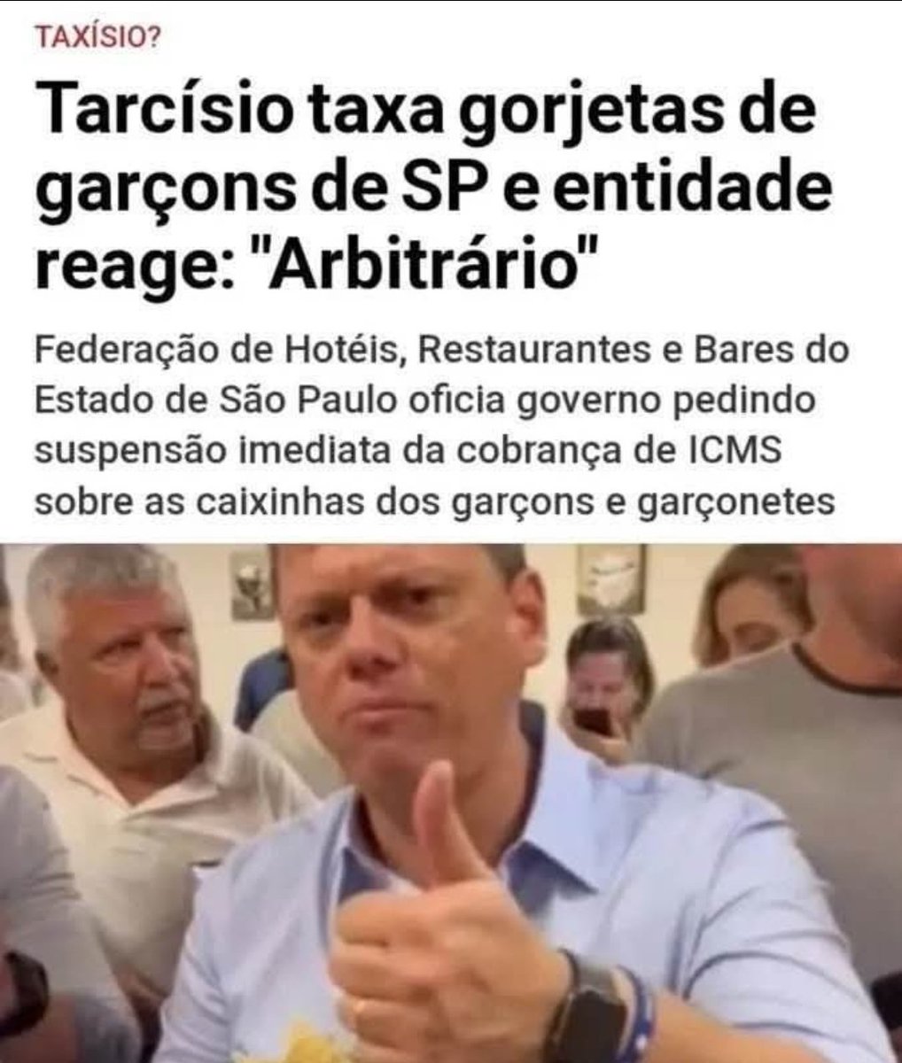 O Tarcísio até é contra os impostos federais (por enquanto), mas taxação no Estado de São Paulo ele está fazendo em todo lugar!